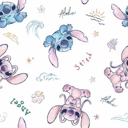 Disney Stitch and Angel Sketch Cotton 44"/45" Fabric Per Yard