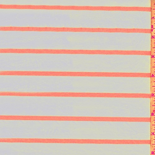 White/Neon Orange Stripe Double Brushed Jersey Knit Fabric