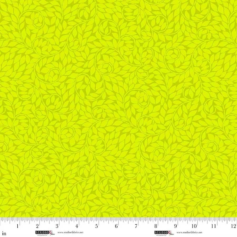 Lime Leaf Scroll 44"/45" Cotton Fabric Per Yard