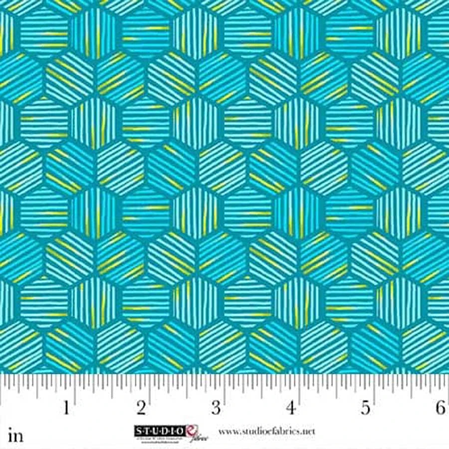 Turquoise Mini Hexies 44"/45" Cotton Fabric Per Yard