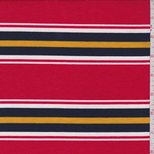 Red/Navy/Gold Stripe Double Brushed French Terry Knit Fabric
