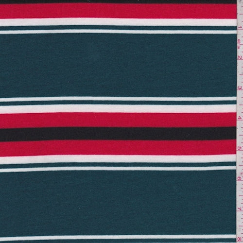 Spruce/Red Stripe Double Brushed French Terry Knit Fabric