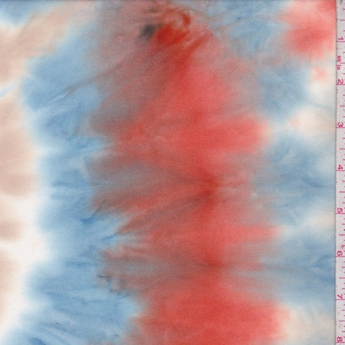 Sand/Orange/Blue Tie Dye Double Brushed Jersey Knit Fabric