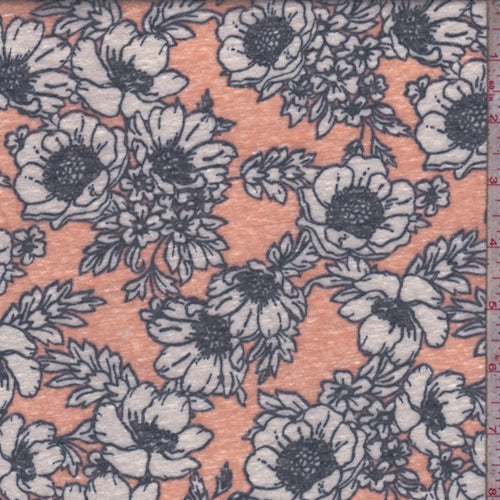 Day Glo Pink Floral Slub Jersey Knit Fabric