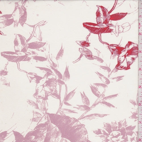 Thread Fiber Zoomed In Pearl-Dusty Mauve Sketch Floral Silk Chiffon Fabric - Linda's Electric