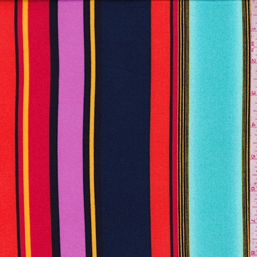 Aquamarine/Dark Navy Multi Stripe Double Brushed Jersey Knit Fabric