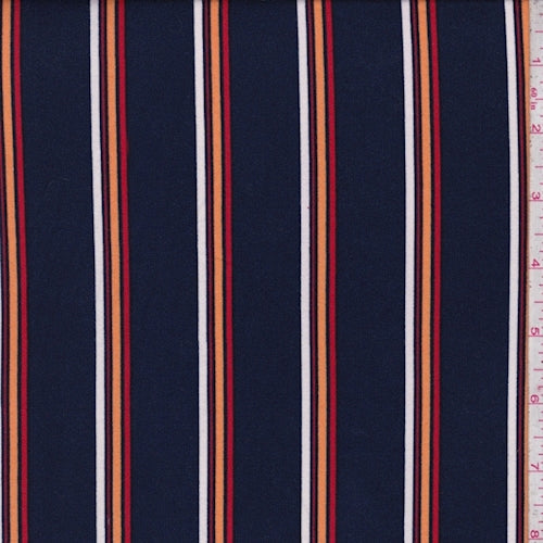 Ink Blue Multi Stripe Double Brushed Jersey Knit Fabric