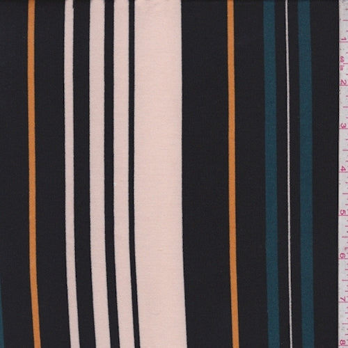 Pale Pink/Black/Teal Stripe Double Brushed Jersey Knit Fabric