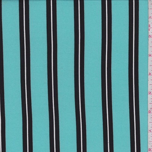 Aqua Green/Black Stripe Double Brushed Jersey Knit Fabric