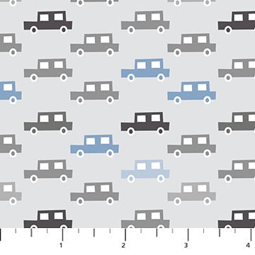 FIGO Fossil Folks Cars quilting fabric in Gray