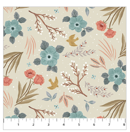 FIGO Paws and Play Large Floral quilting fabric in Cream