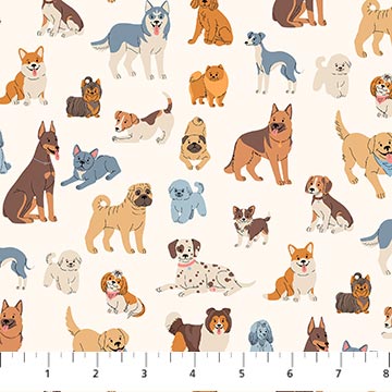 Always By My Side Dogs Cream 43"/44" Cotton Fabric Per Yard