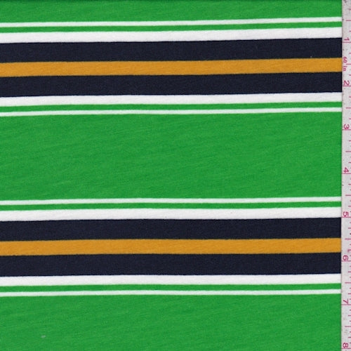 Lime/Navy/Gold Stripe Brushed French Terry Knit Fabric