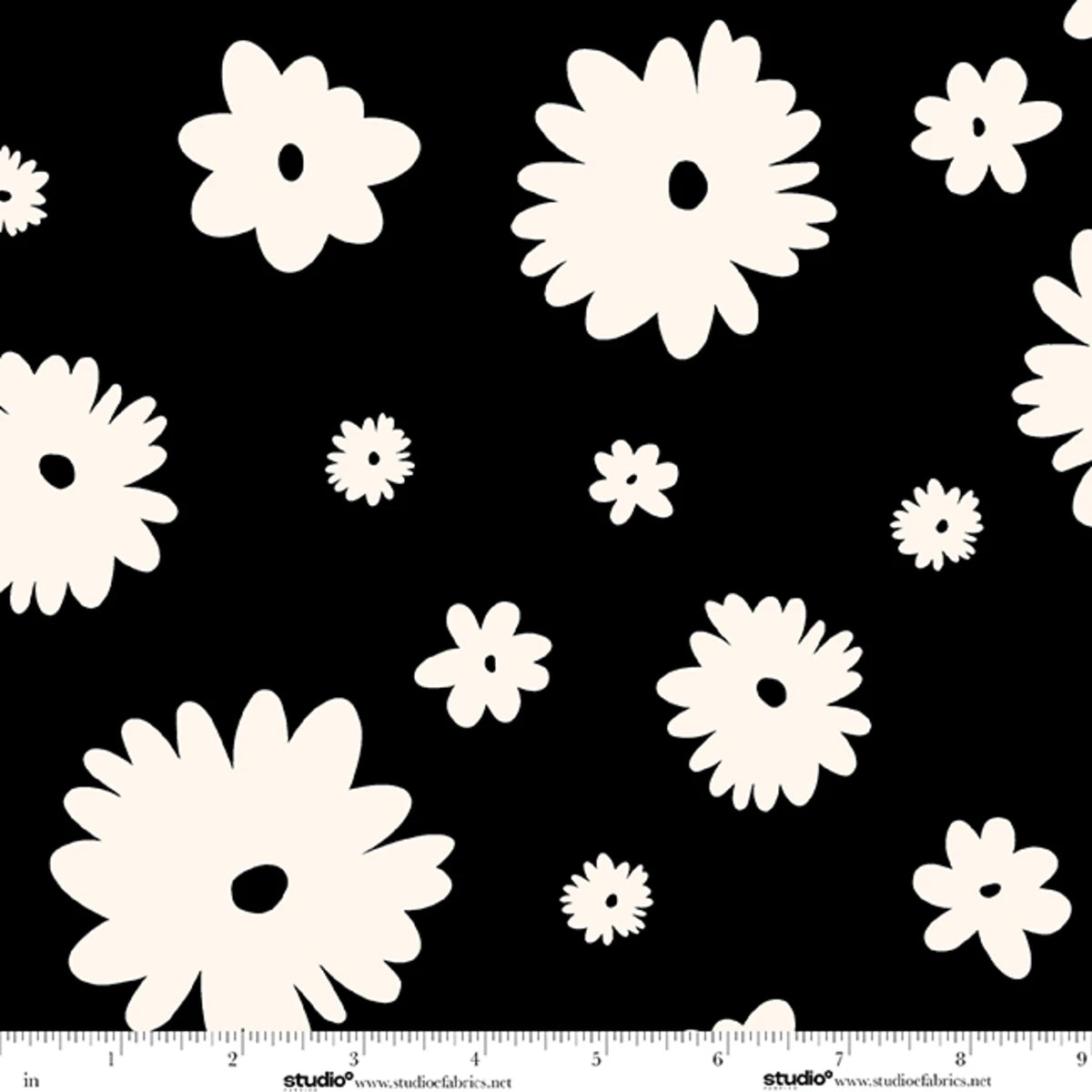 Monochrome Muse Large Daisies Ebony/Porcelain Cotton 44"/45" Fabric Per Yard