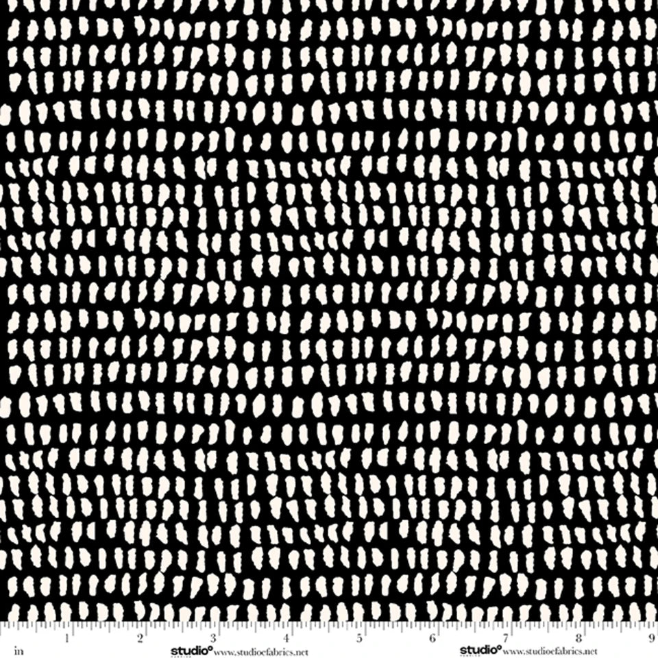 Monochrome Muse Dashes Ebony/Porcelain Cotton 44"/45" Fabric Per Yard