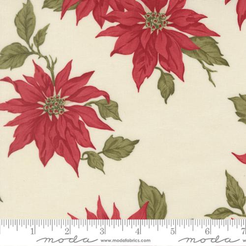 Candlelight Christmas Poinsettia Florals Cream Cotton 44"/45" Fabric Per Yard