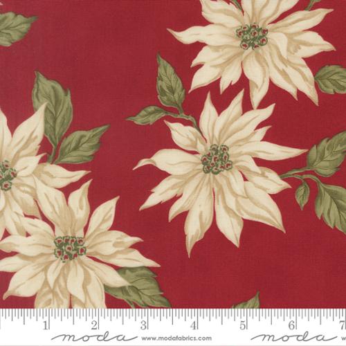 Candlelight Christmas Poinsettia Florals Crimson Cotton 44"/45" Fabric Per Yard