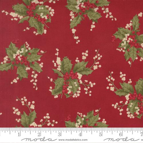 Candlelight Christmas Holly Berry Crimson Cotton 44"/45" Fabric Per Yard