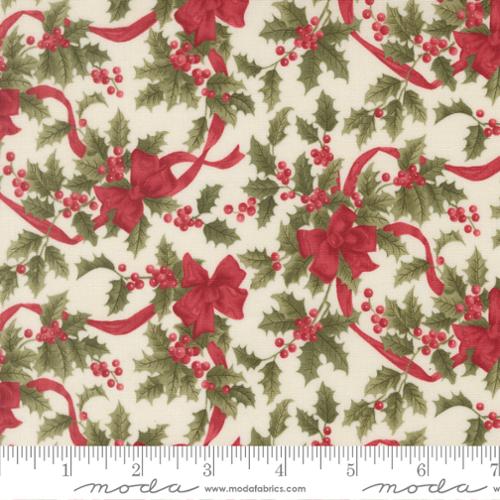 Candlelight Christmas Bows & Holly Berries Cream Cotton 44"/45" Fabric Per Yard