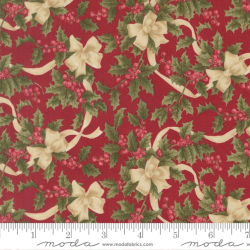 Candlelight Christmas Bows & Holly Berries Crimson Cotton 44"/45" Fabric Per Yard
