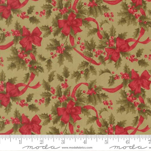 Candlelight Christmas Bows & Holly Berries Sage Cotton 44"/45" Fabric Per Yard