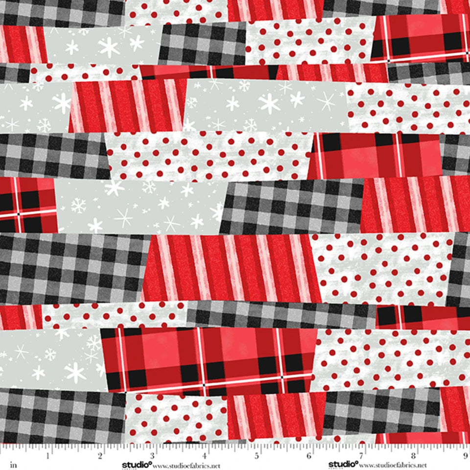 The Cool Club Red Patchwork Cotton Flannel 43"/44" Fabric Per Yard