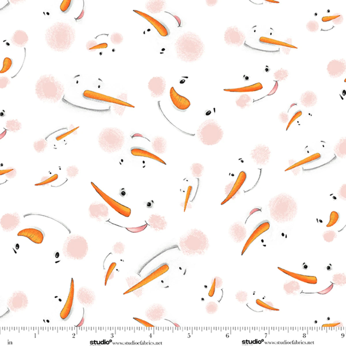 The Cool Club White Snowman Face Toss Cotton Flannel 43"/44" Fabric Per Yard