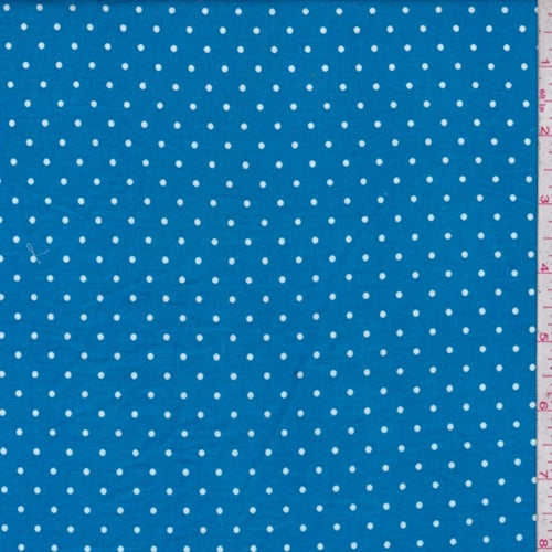 Dark Aqua-White Dot Print Cotton Fabric