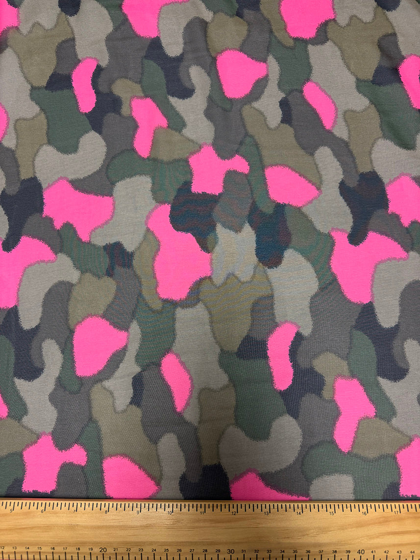 Olive/Taupe/Pink Abstract Camo Chiffon Fabric