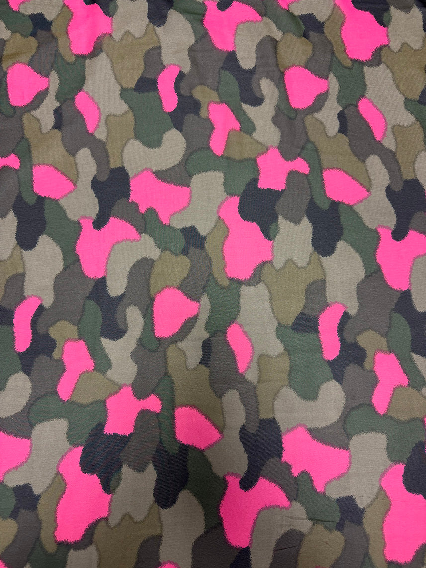 Olive/Taupe/Pink Abstract Camo Chiffon Fabric