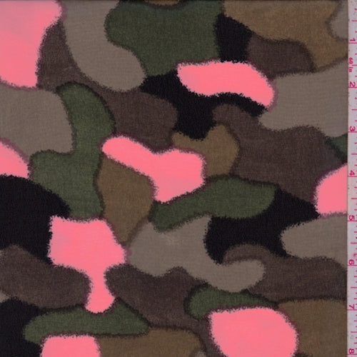 Fern/Timber/Day Glo Pink Abstract Camo Chiffon Fabric
