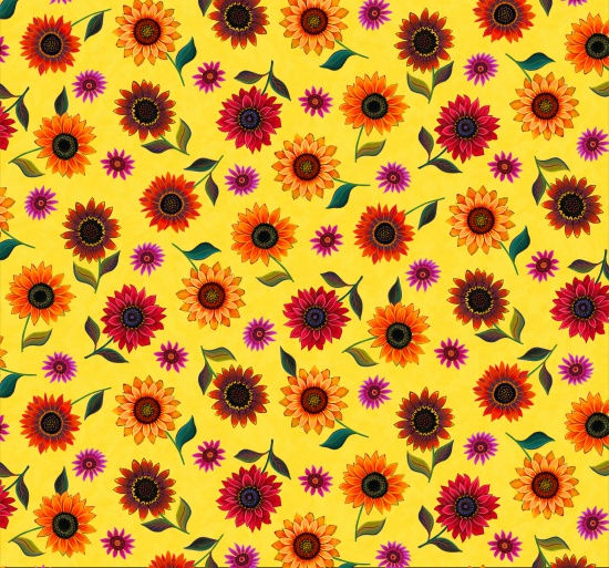 The Love of Sunflowers Yellow Cotton 44"/45" Fabric Per Yard