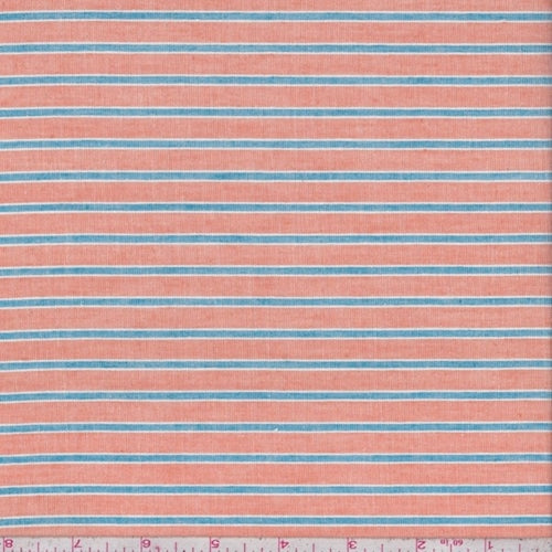 Clay Orange/Teal Stripe Cotton Lawn Fabric