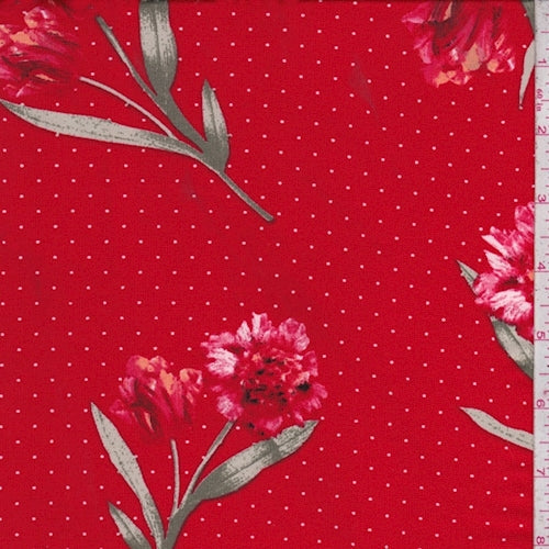 ITY Ruby/Pink Pindot Floral Jersey Knit Fabric