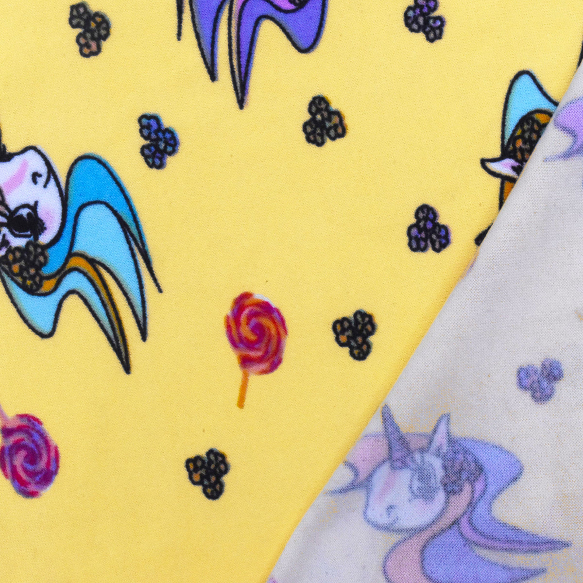 Yellow-Multi Unicorn Printed Stretch Double Brush Jersey Knit Fabric