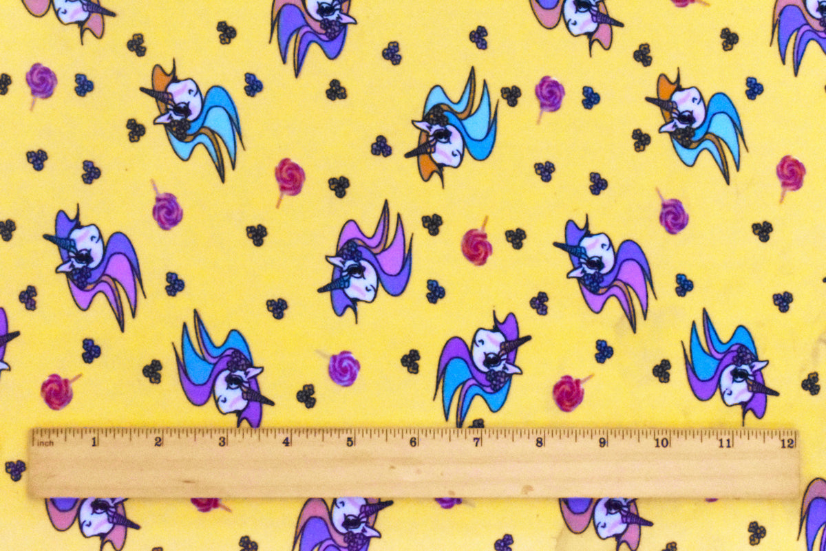Yellow-Multi Unicorn Printed Stretch Double Brush Jersey Knit Fabric