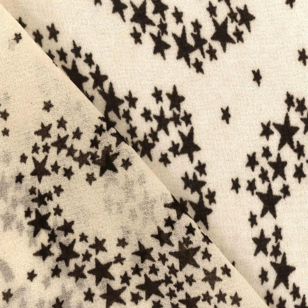Cream Beige-Black Star Galaxy Printed Chiffon Woven Fabric