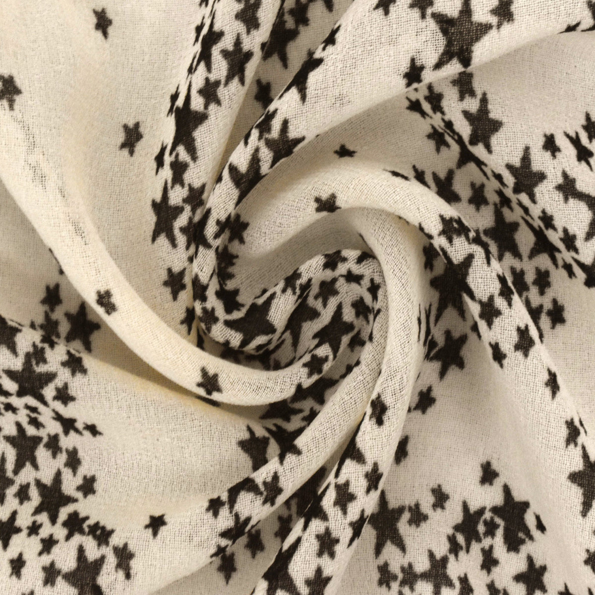 Cream Beige-Black Star Galaxy Printed Chiffon Woven Fabric