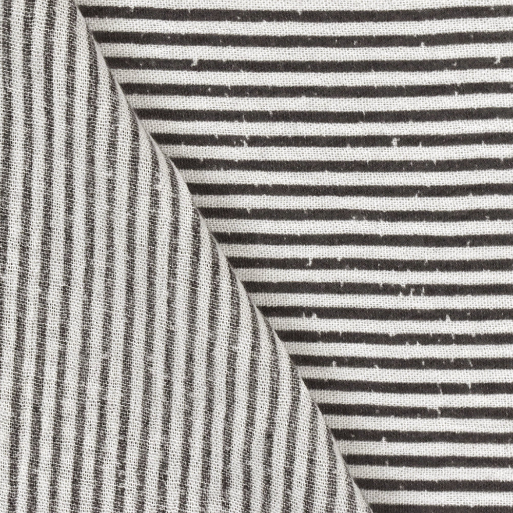Lead Gray-White Printed Stripe Texture Cotton Gauze Fabric
