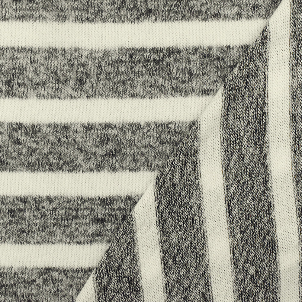 Off Black-Ivory Stripe Stretch Brushed Jersey Knit Fabric
