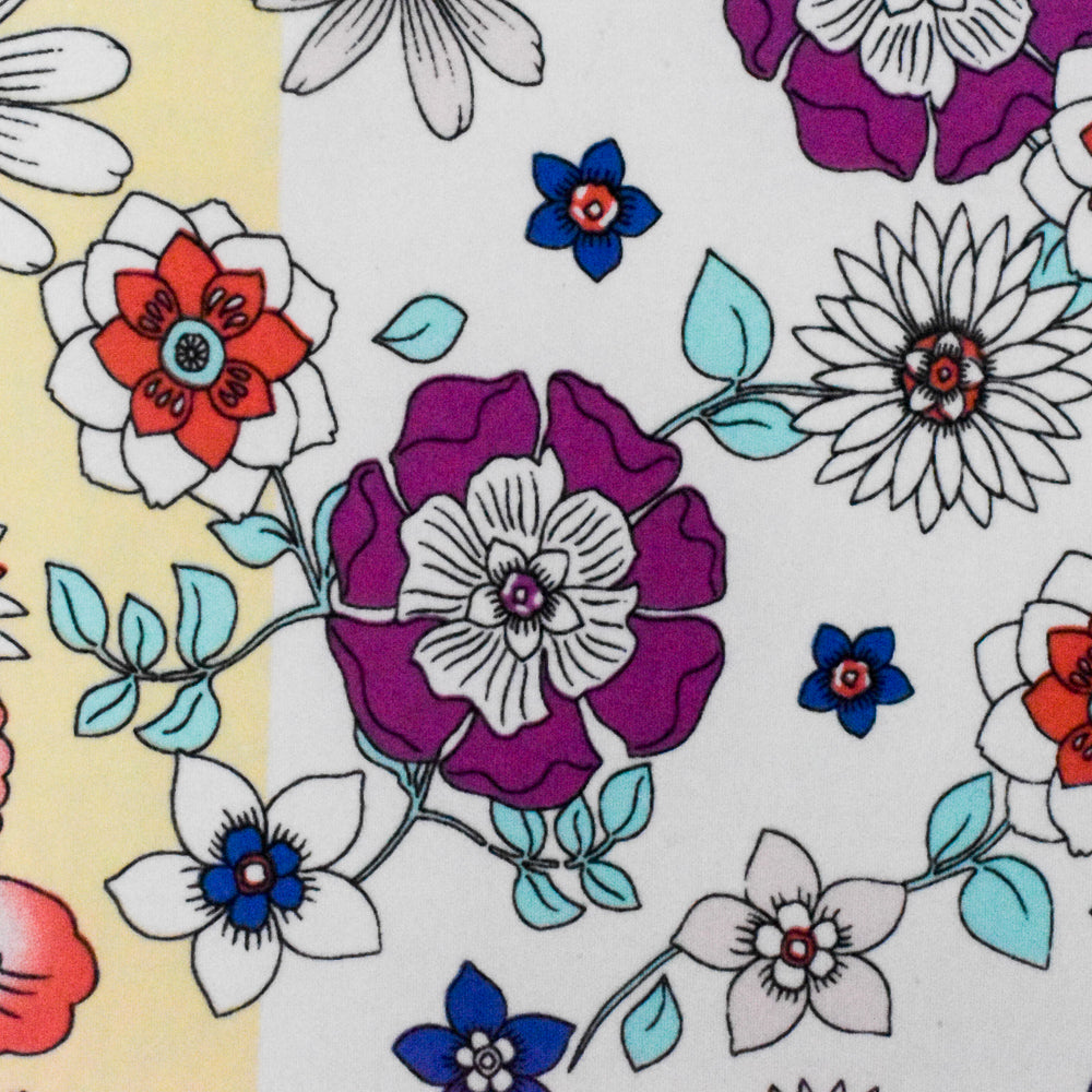 Cream Yellow-Teal-Multi Floral Stretch Poly Swimwear knit Fabric