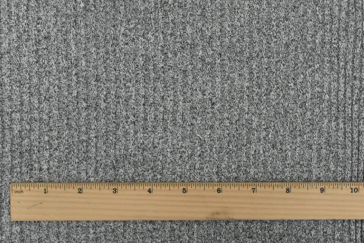 Light Gray-Off Black Texture Stretch 4x2 Rib Knit Fabric - Linda's