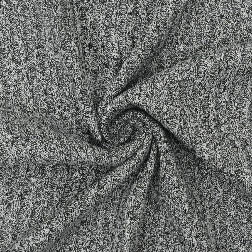 Light Gray-Off Black Texture Stretch 4x2 Rib Knit Fabric - Linda's