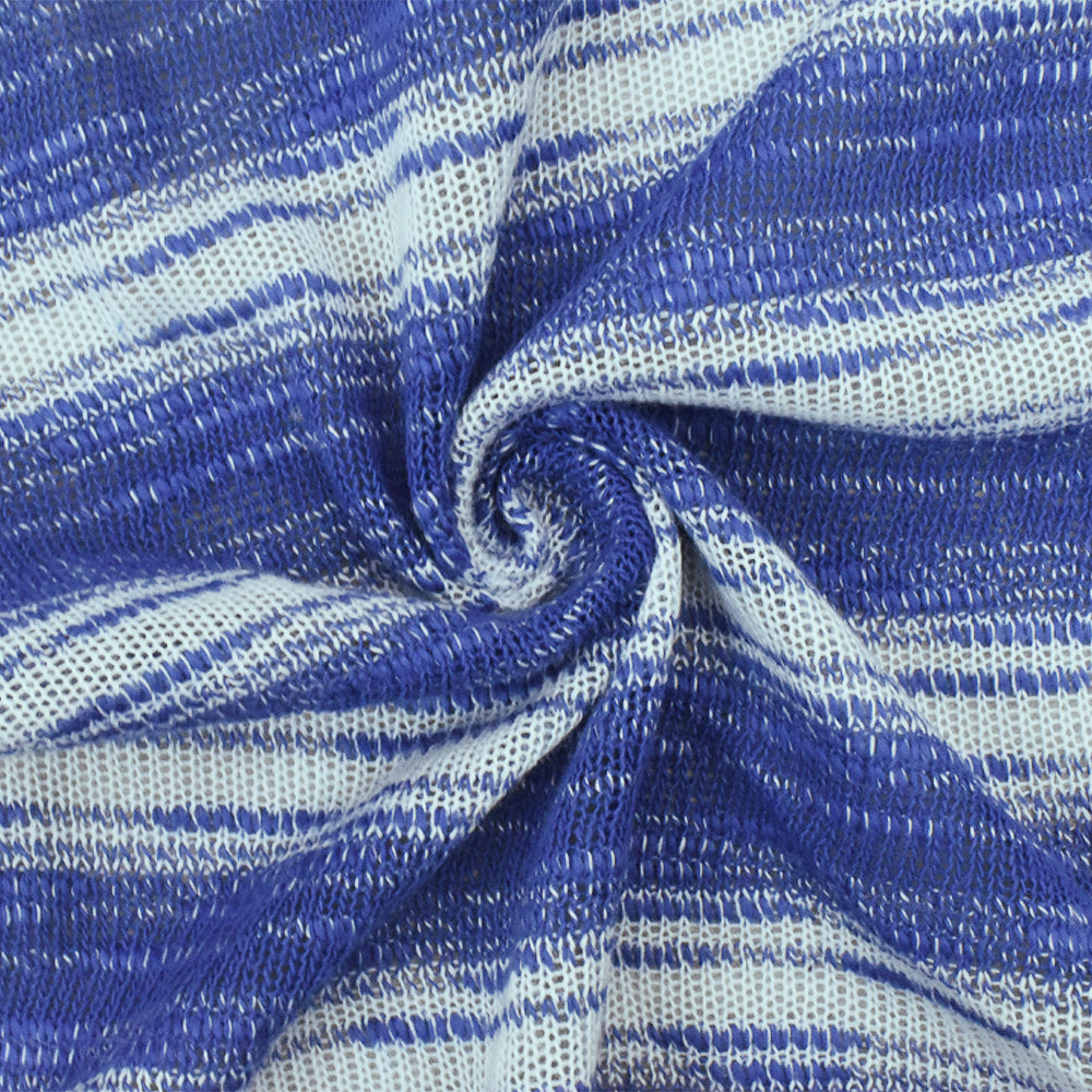 Cartoon Blue-White Slub Stripe Poly Rayon Jersey Knit Fabric