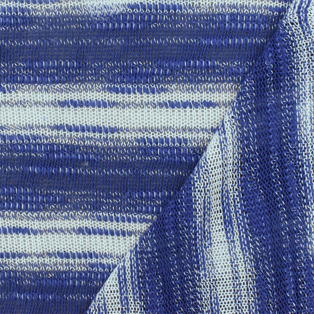 Cartoon Blue-White Slub Stripe Poly Rayon Jersey Knit Fabric