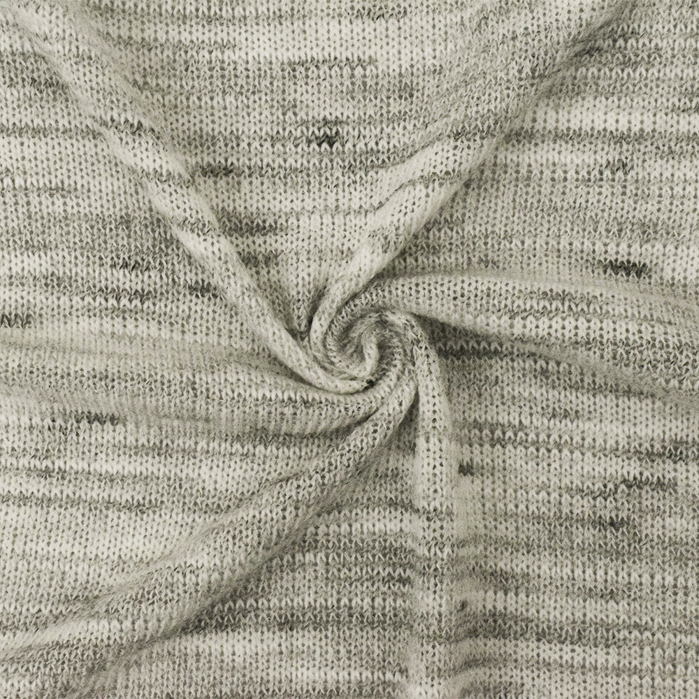 Pale Ivory-White-Black Slub Stretch Jersey Knit Fabric
