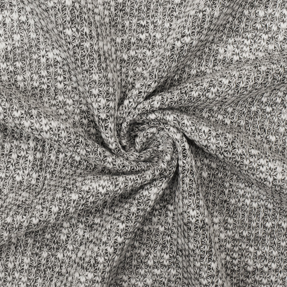 Bright White-Black Texture Slub Stretch Sweater Knit Fabric