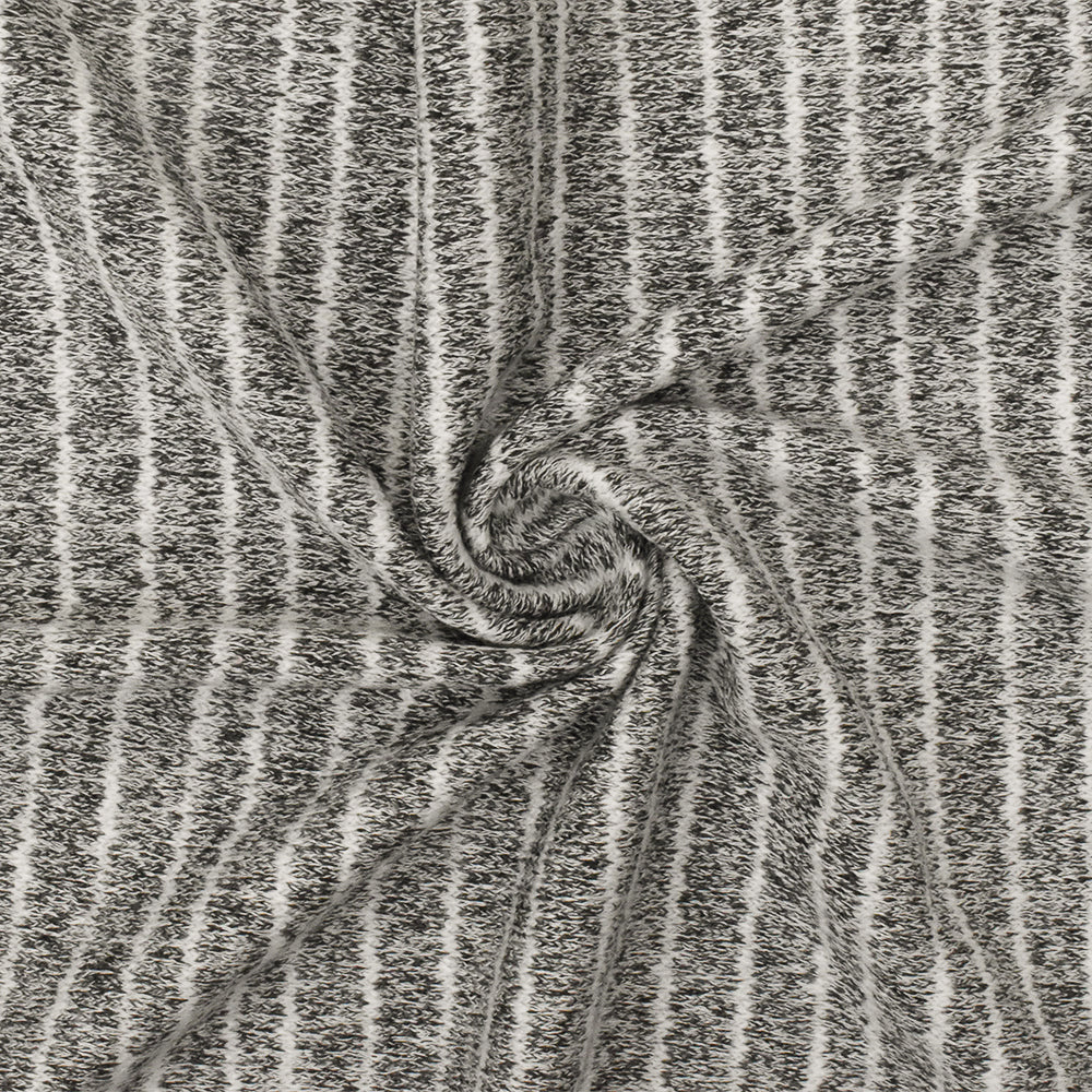 Off Black-White Striped Texture Stretch Jersey Knit Fabric