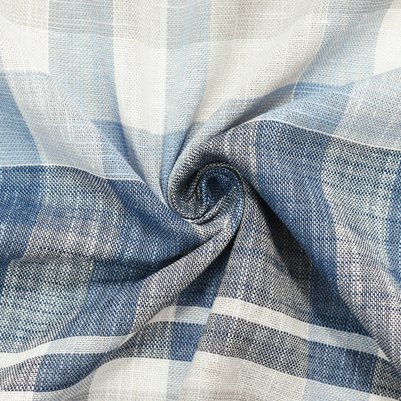 Blue-White Cotton Blend Famous Maker Plaid Check Woven Fabric