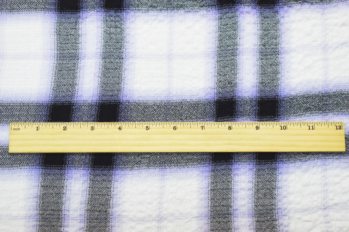 Black-Multi Rayon-Cotton Famous Maker Plaid Crinkle Woven Fabric